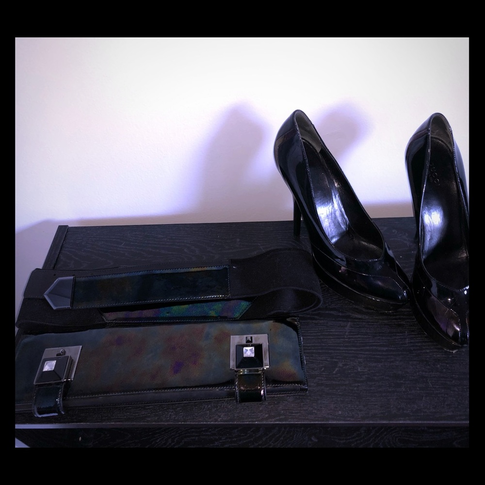 Gucci set Heels, Belt, and Clutch